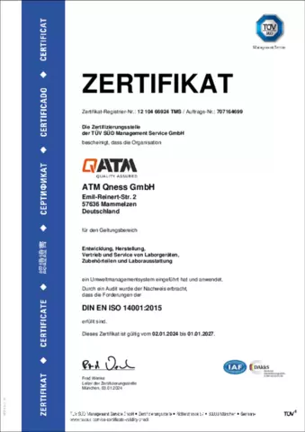 QATM ISO 14001:2015 Zertifikat