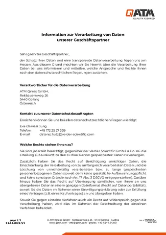 Information zur Verarbeitung von Daten unserer Geschäftspartner