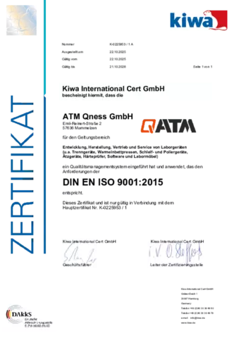 QATM ISO 9001:2015 Zertifikat