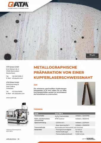 Metallographische Präparation von einer Kupferlaser-Schweissnaht