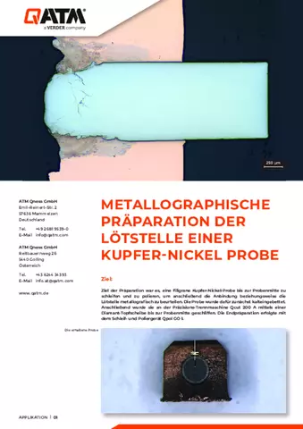 Präparation der Lötstelle einer Kupfer-Nickel Probe