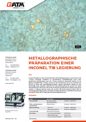 Metallographische Präparation einer Inconel 718 Legierung