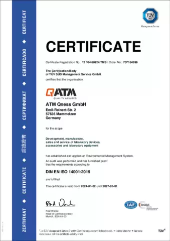 QATM ISO 14001:2015 certificate