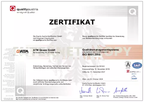 QATM AT ISO 9001:2015 Zertifikat